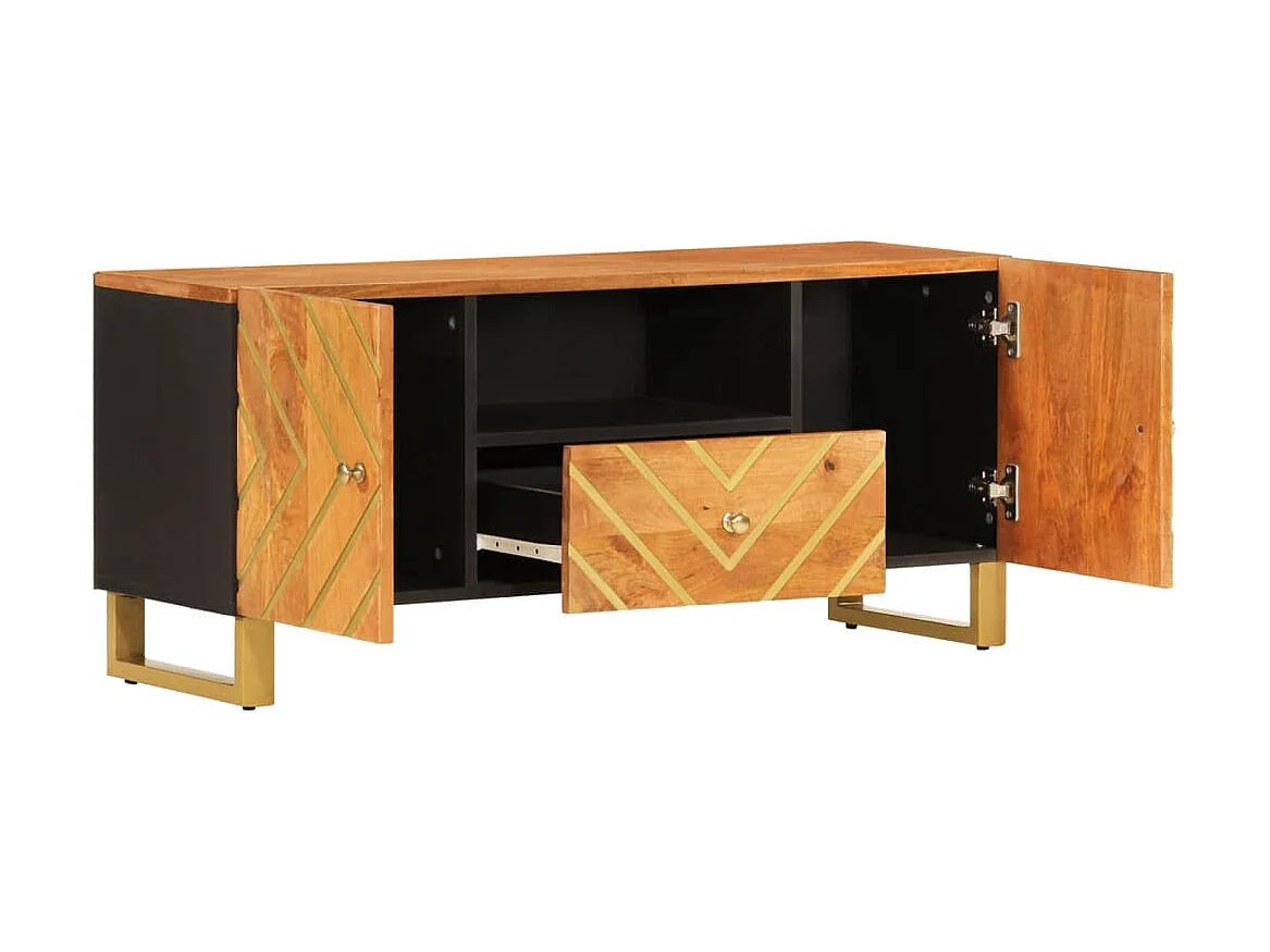 Mobile TV marrone e nero 105x33,5x46 cm in legno massello di mango