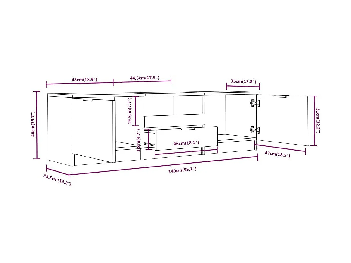 TV-meubel Gerookt eiken 140x35x40 cm Bewerkt hout