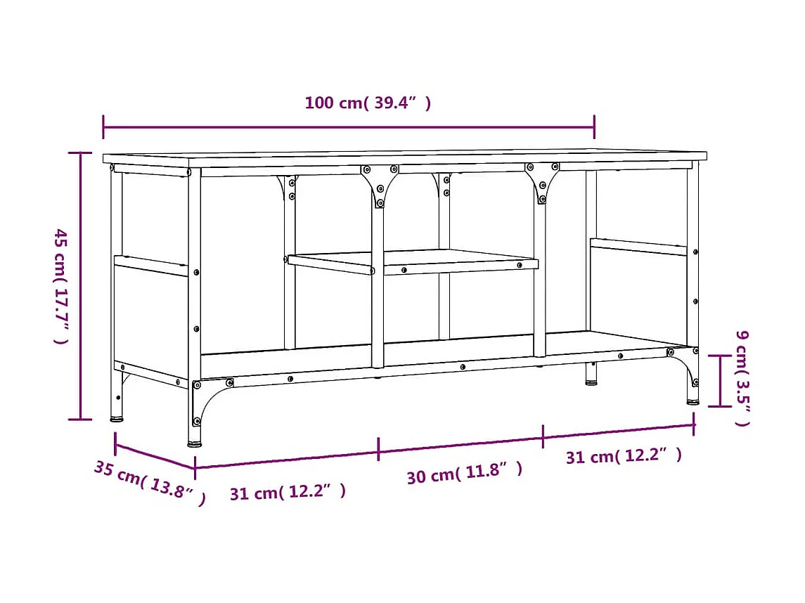 Mobile TV rovere affumicato 100x35x45 cm in derivati del legno e ferro