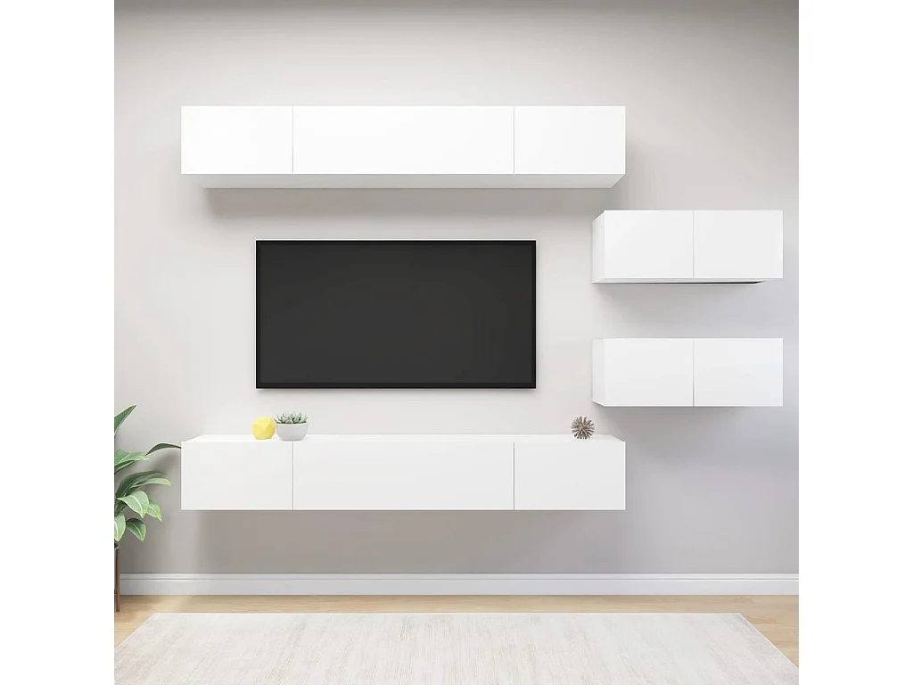 Ensemble de meuble TV 6 pcs Blanc Aggloméré