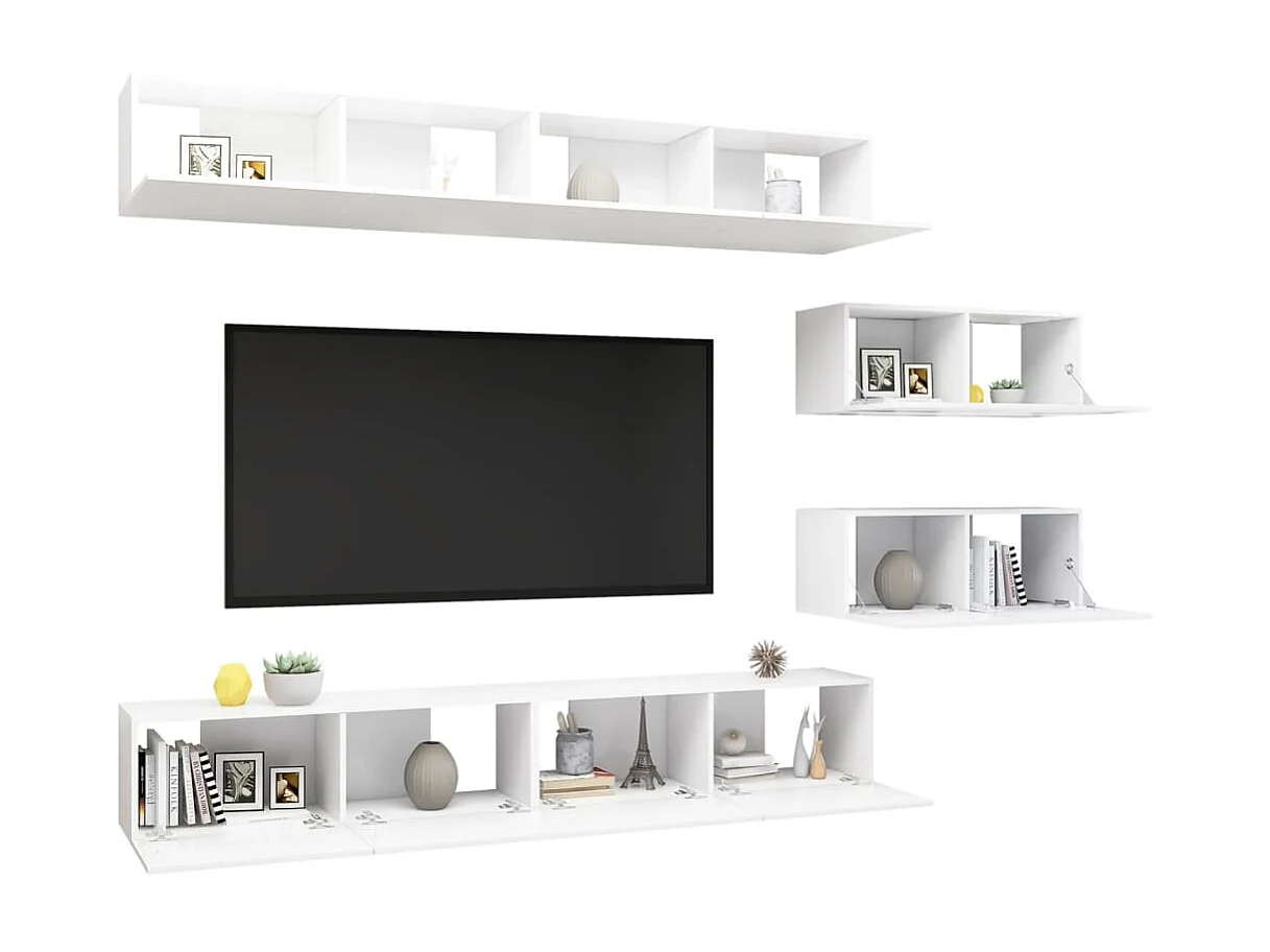Ensemble de meuble TV 6 pcs Blanc Aggloméré