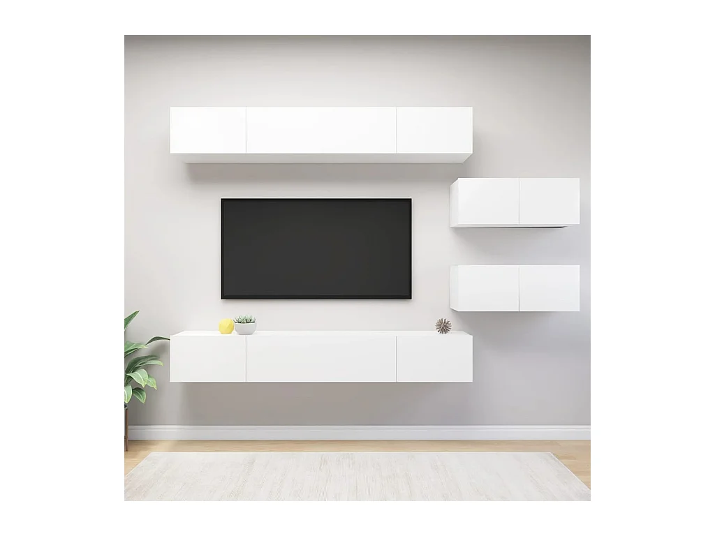 Ensemble de meuble TV 6 pcs Blanc Aggloméré