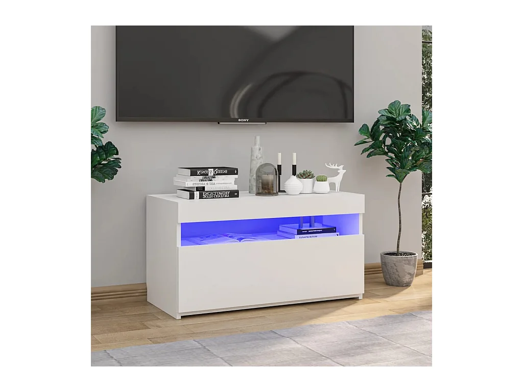 Meuble TV avec lumières LED Blanc 75x35x40 cm