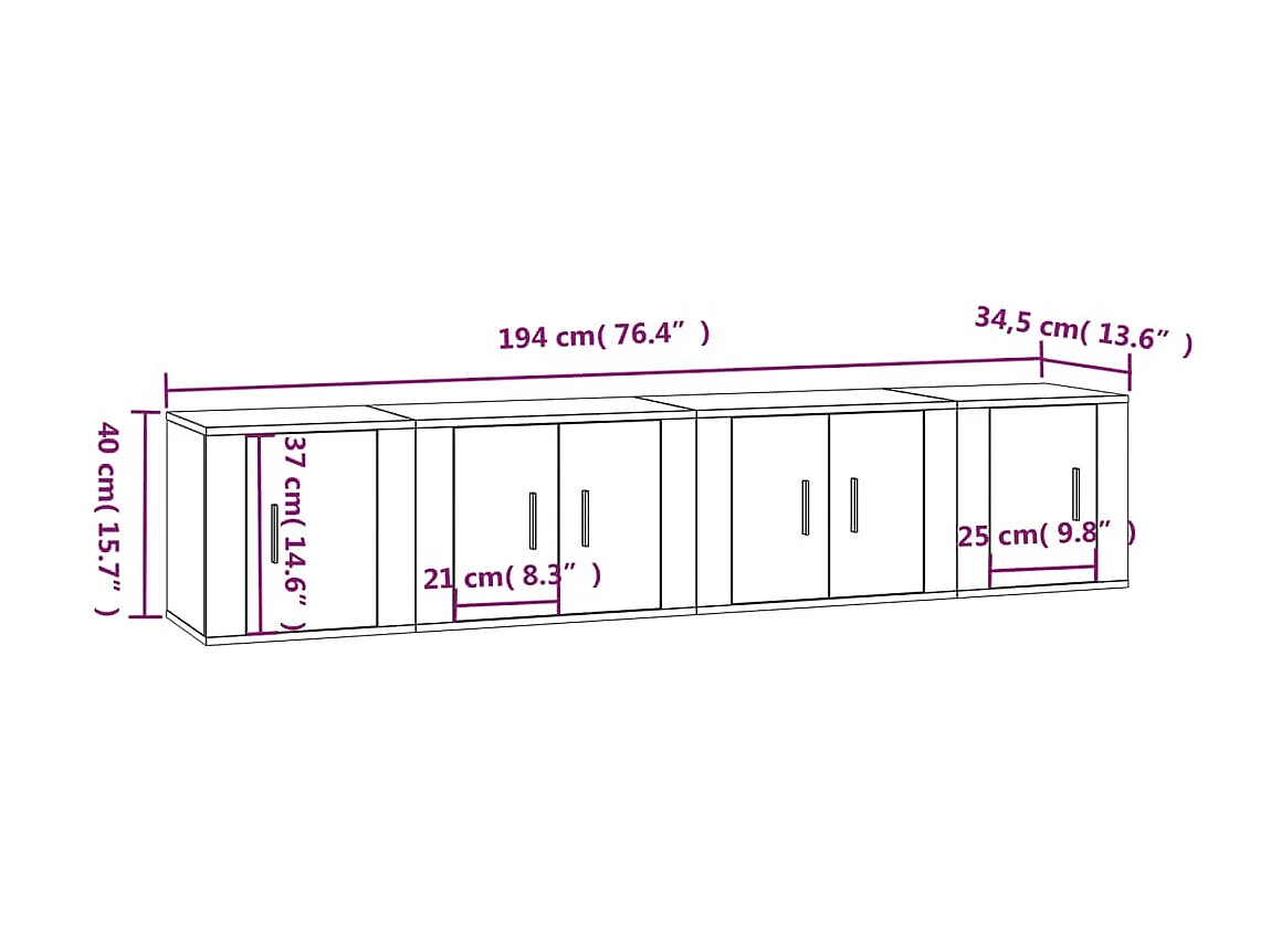 Conjunto de suporte de TV de 4 peças em madeira branca