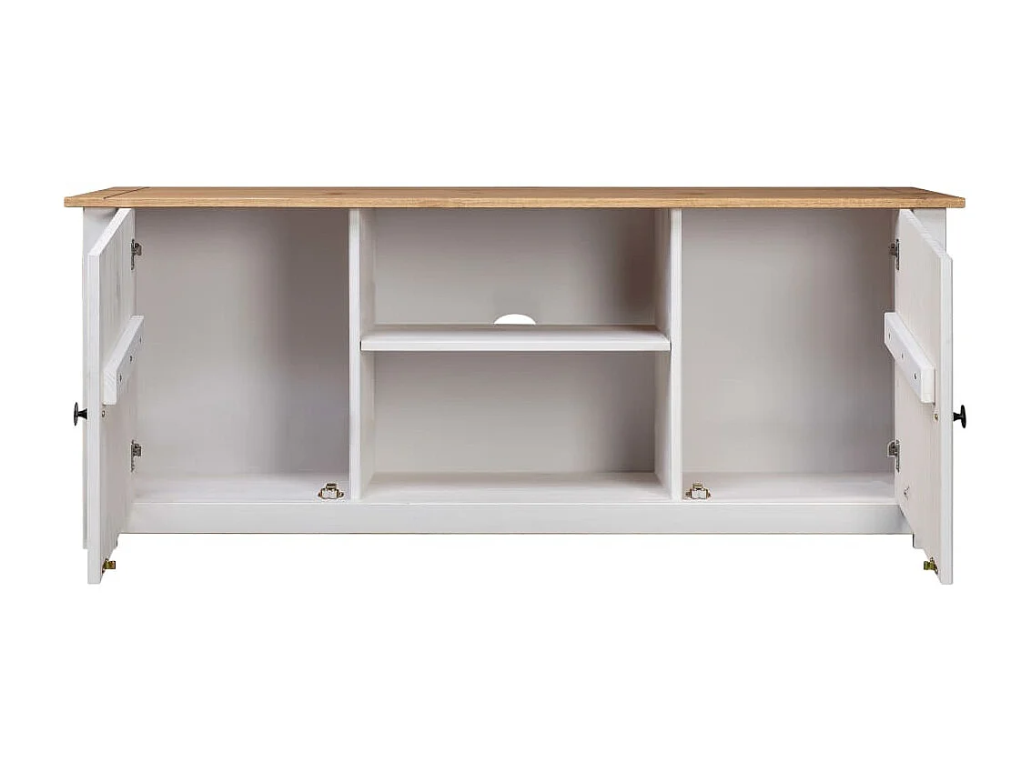 Meuble TV Blanc 120x40x50 cm Bois de pin massif Gamme Panama