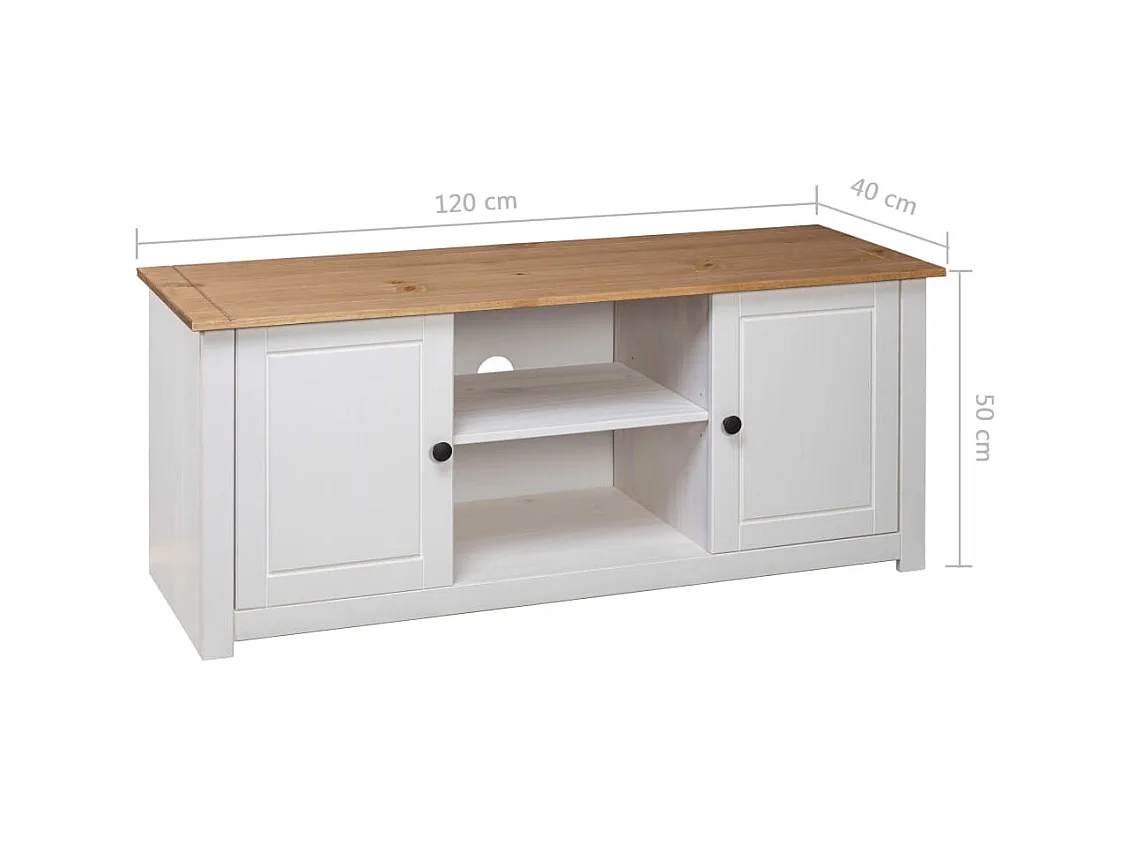 Meuble TV Blanc 120x40x50 cm Bois de pin massif Gamme Panama