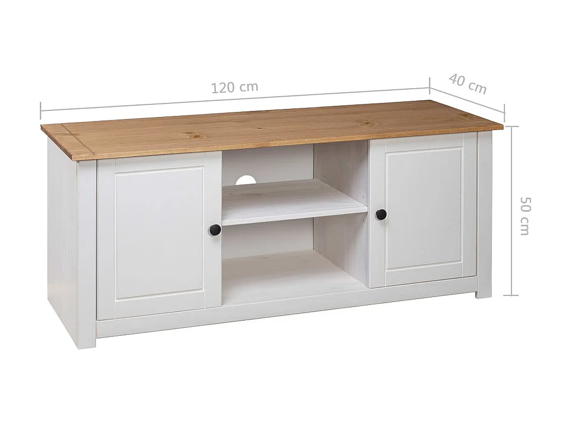Meuble TV Blanc 120x40x50 cm Bois de pin massif Gamme Panama