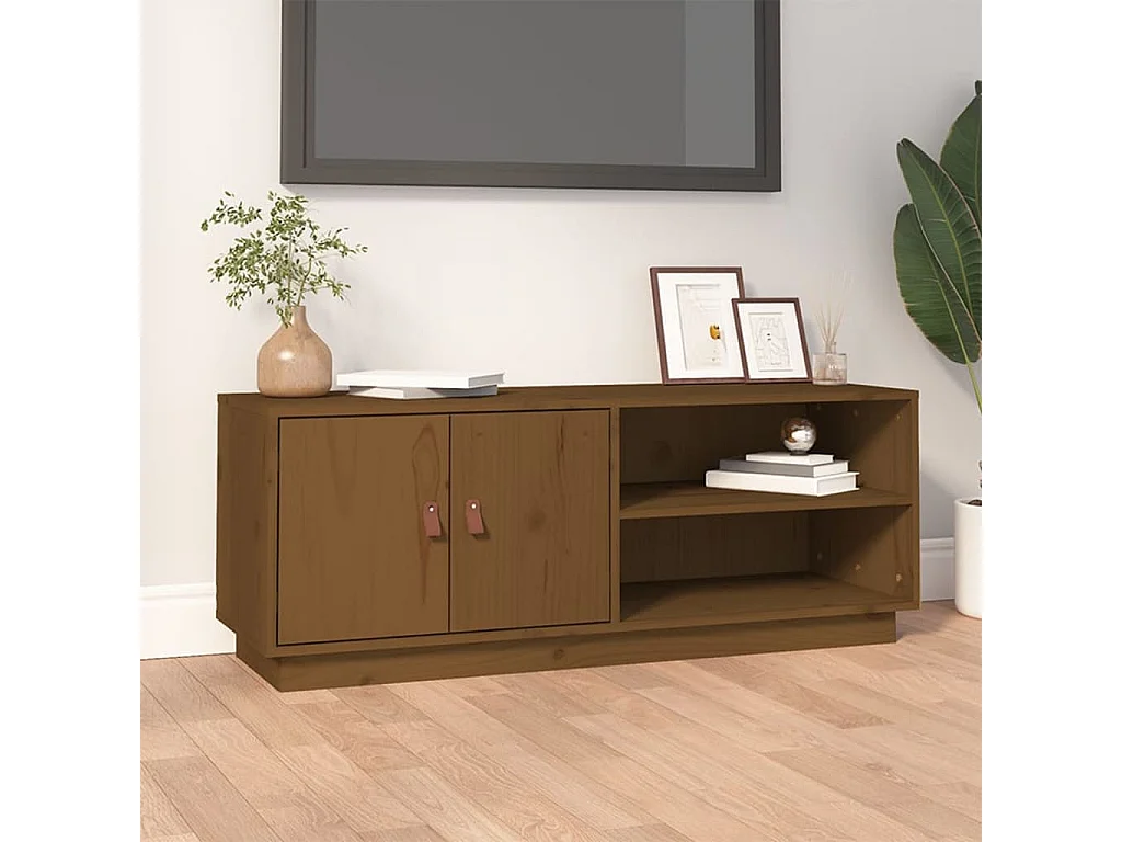 Mueble TV marrón miel 105x34x40 cm Madera maciza de pino