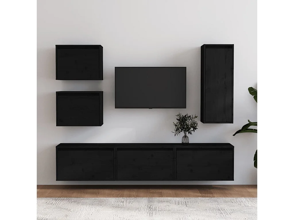 Meubles TV 6 pcs Noir Bois massif de pin