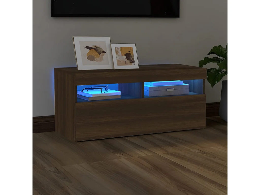 TV-Schrank mit LED-Leuchten, braune Eiche, 90 x 35 x 40 cm