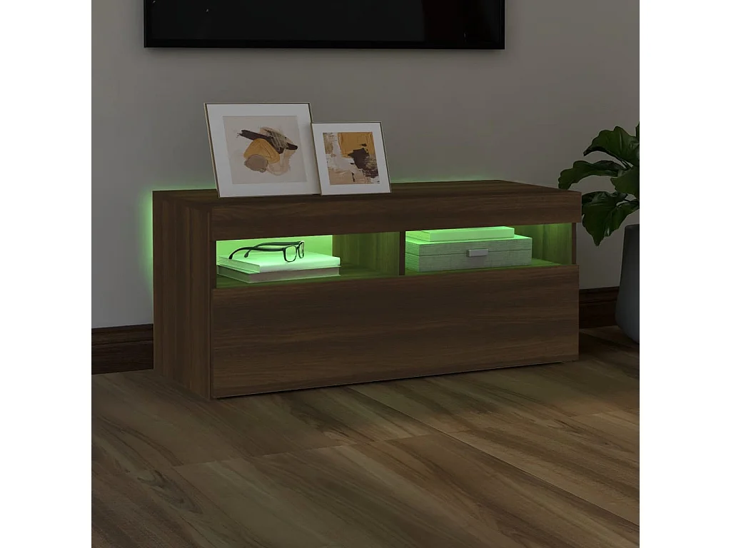 TV-Schrank mit LED-Leuchten, braune Eiche, 90 x 35 x 40 cm