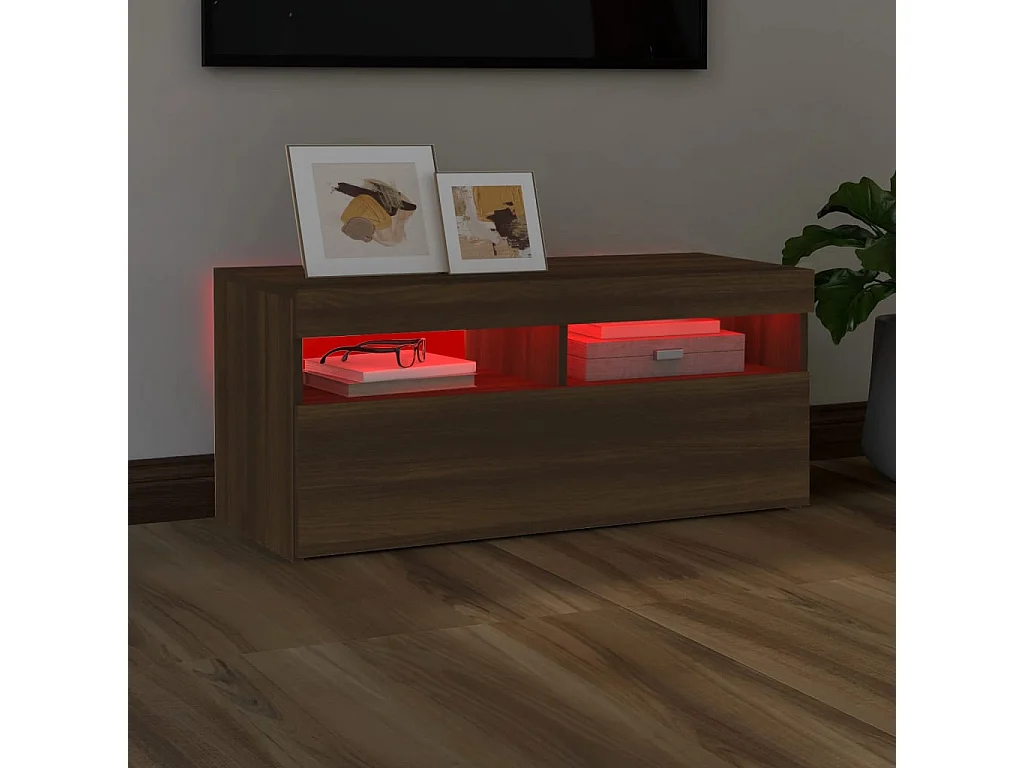 TV-Schrank mit LED-Leuchten, braune Eiche, 90 x 35 x 40 cm