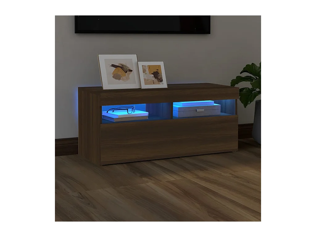 Meuble TV avec lumières LED Chêne marron 90x35x40 cm