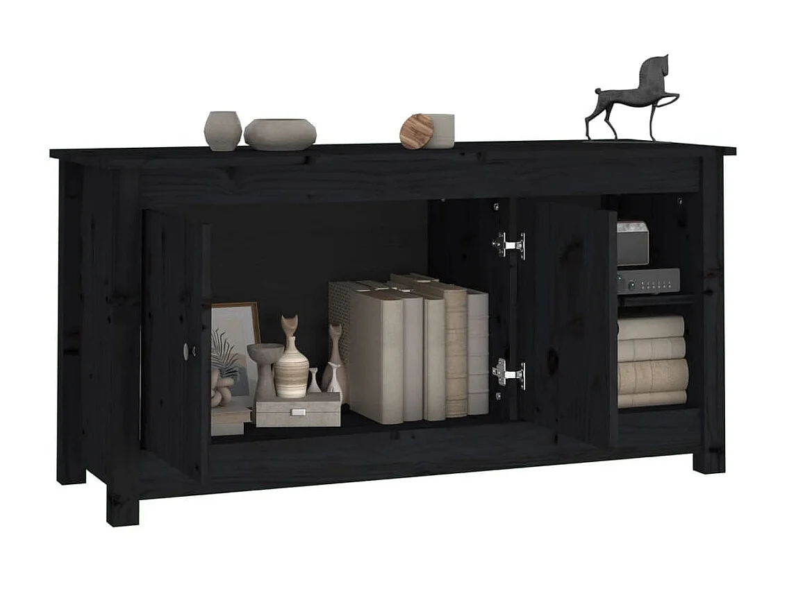 Meuble TV Noir 103x36,5x52 cm Bois de pin massif