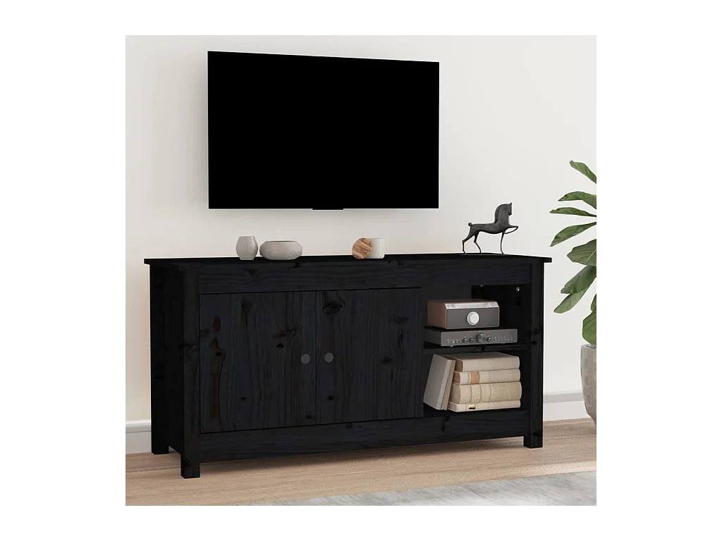 Meuble TV Noir 103x36,5x52 cm Bois de pin massif