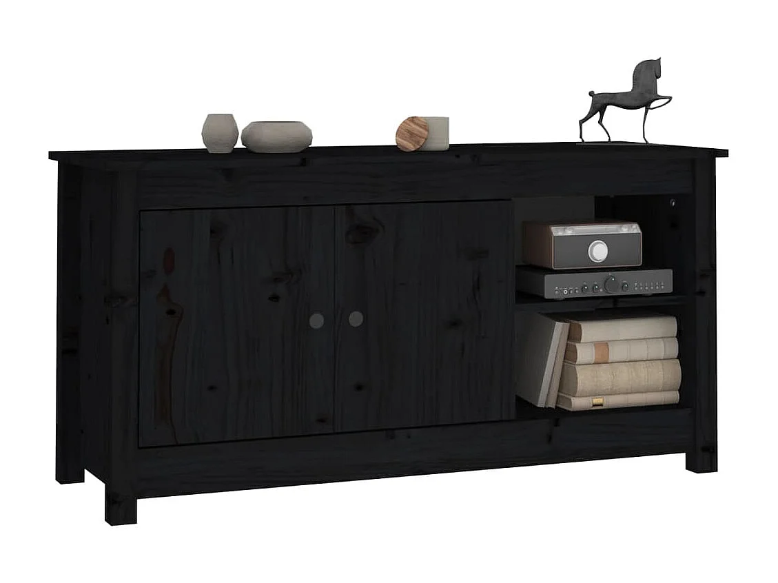 Meuble TV Noir 103x36,5x52 cm Bois de pin massif