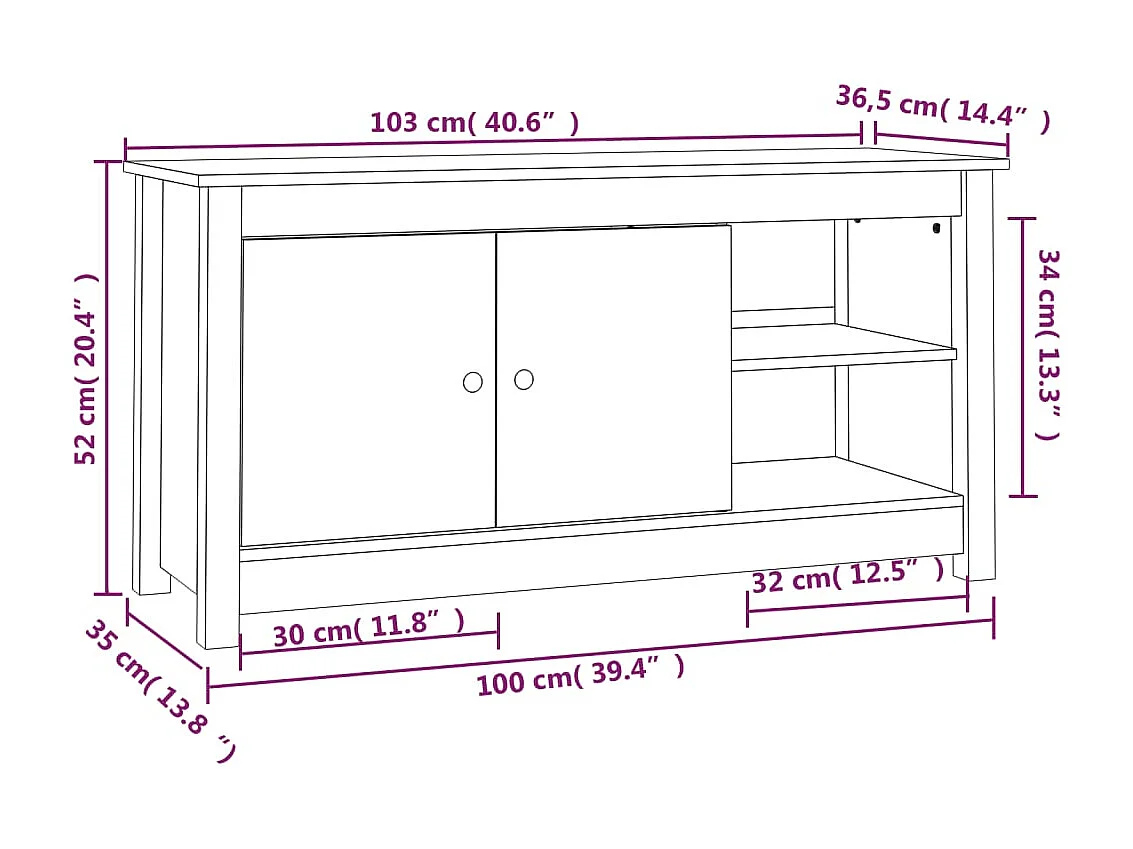 Meuble TV Noir 103x36,5x52 cm Bois de pin massif