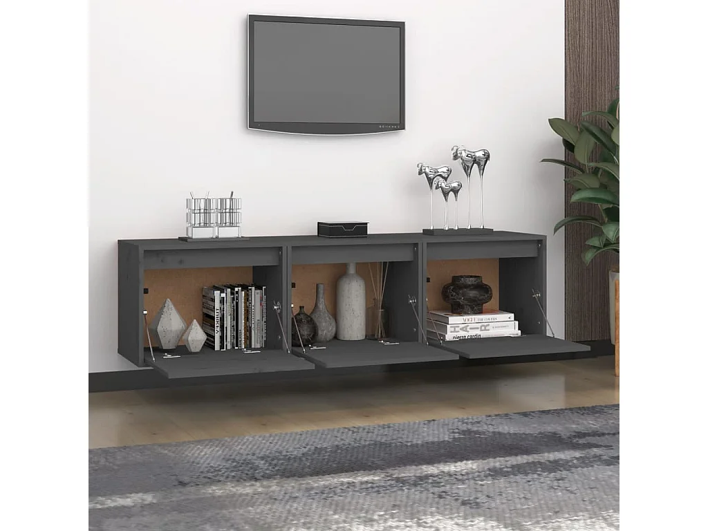 Meubles TV 3 pcs Gris Bois massif de pin