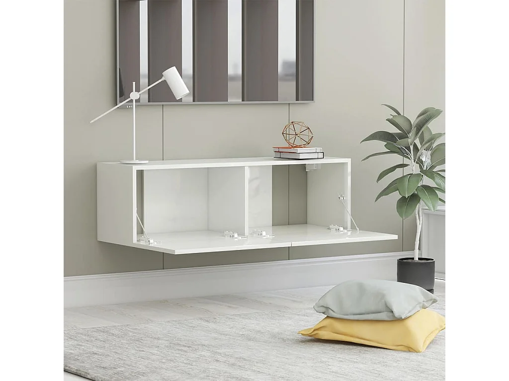 Móvel TV branco brilhante 100x30x30 cm aglomerado