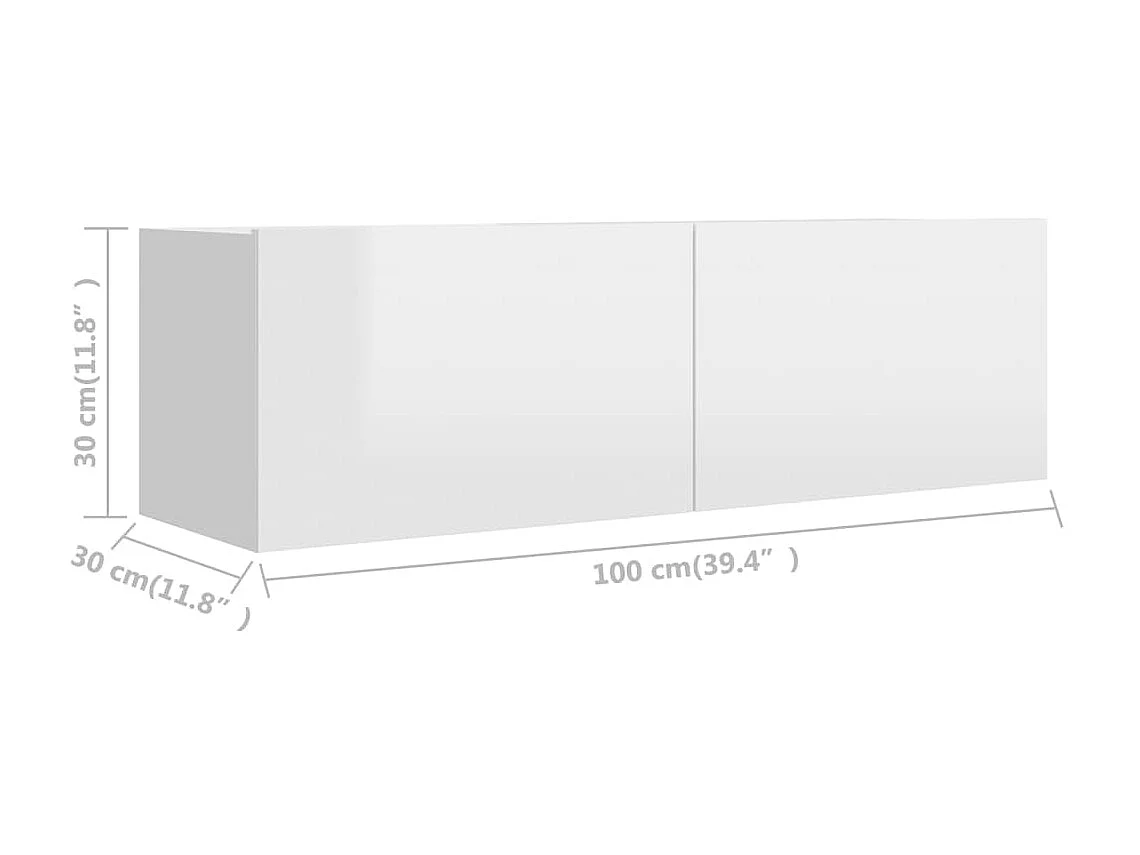 Móvel TV branco brilhante 100x30x30 cm aglomerado