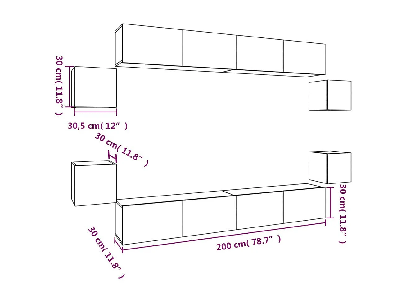 Sonoma 8-delige tv-meubelset van grijs parket