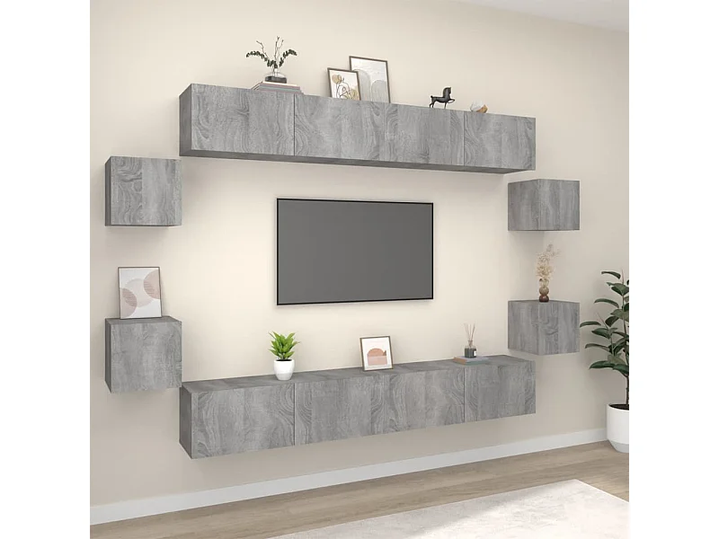Set di supporti TV da 8 pezzi in MDF Sonoma grigio