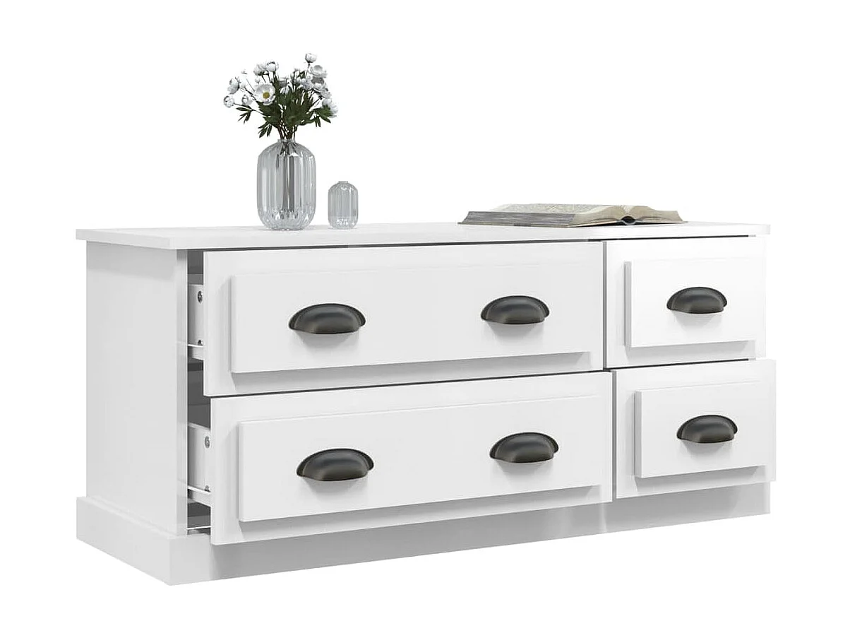 Meuble TV blanc brillant 100x35,5x45 cm bois d'ingénierie