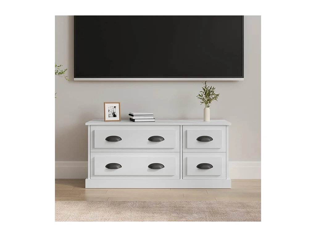 Meuble TV blanc brillant 100x35,5x45 cm bois d'ingénierie