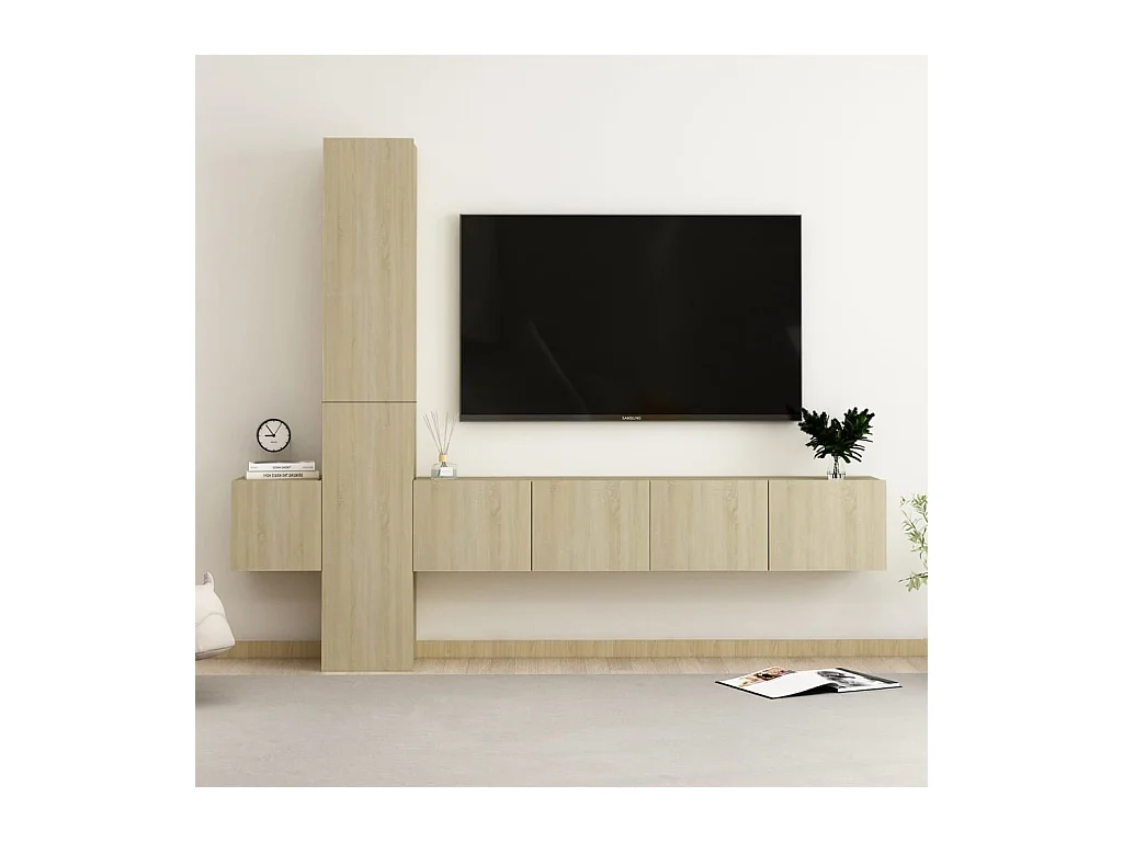 Set di mobili TV da 5 pezzi in truciolare di quercia Sonoma