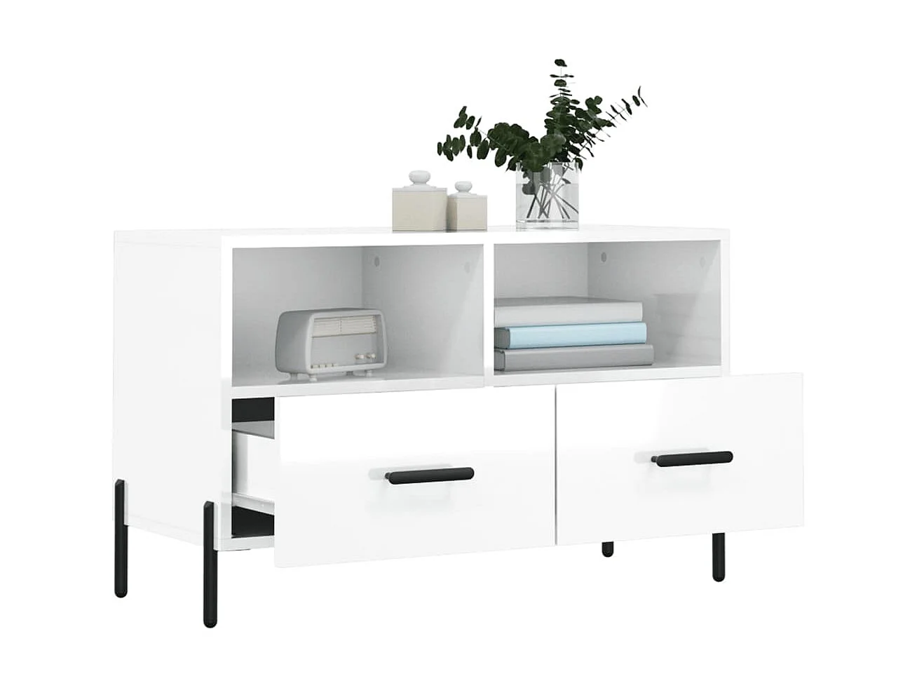 Mueble TV Blanco brillo 80x36x50 cm Madera contrachapada