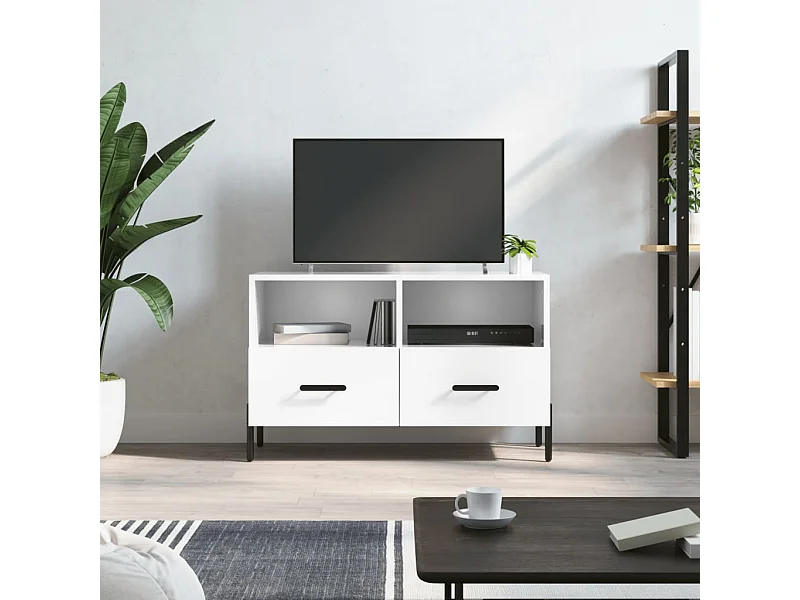 Meuble TV Blanc brillant 80x36x50 cm Bois d'ingénierie