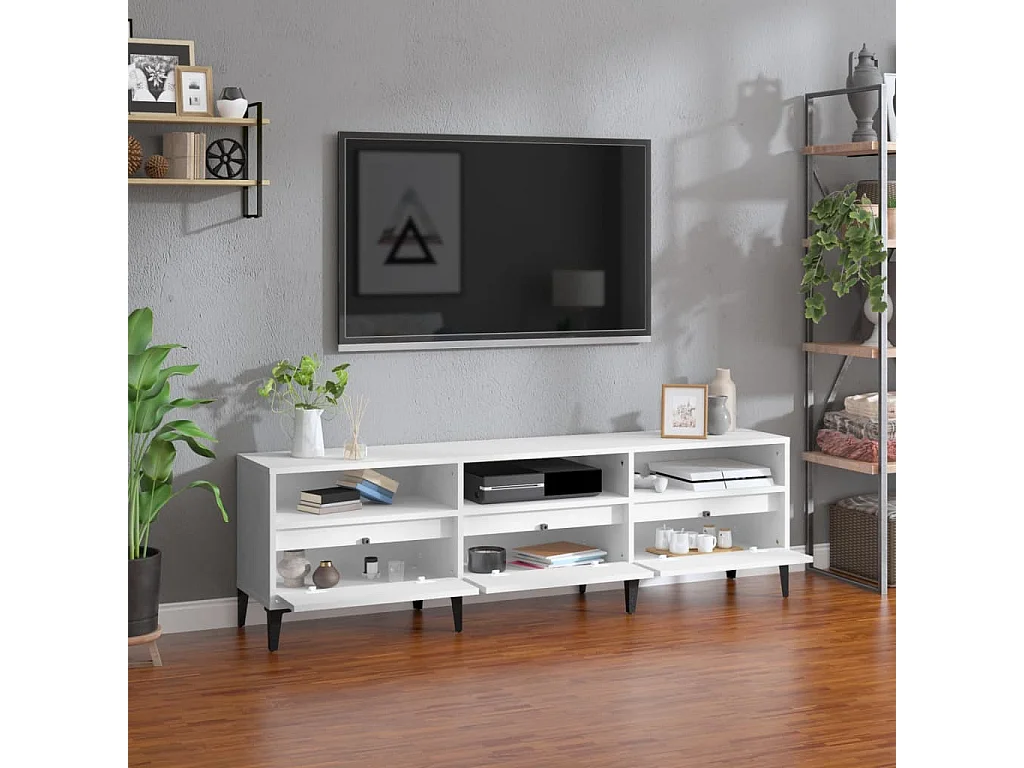 Meuble TV blanc 150x30x44,5 cm bois d'ingénierie