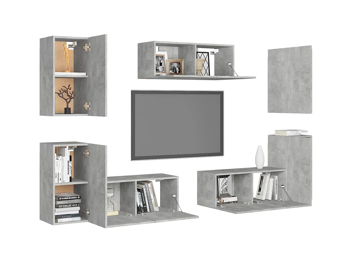 Set mobili TV 7 pz. Truciolare grigio cemento