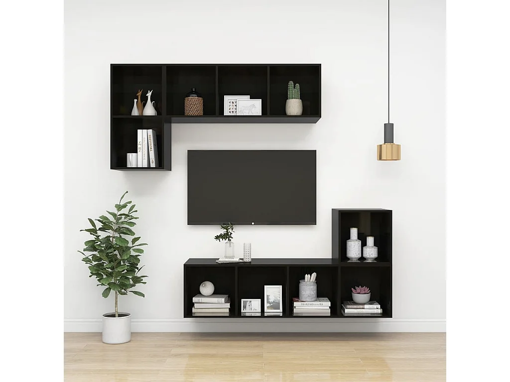 TV-meubel voor wandmontage Glanzend zwart 37x37x107 cm Spaanplaat