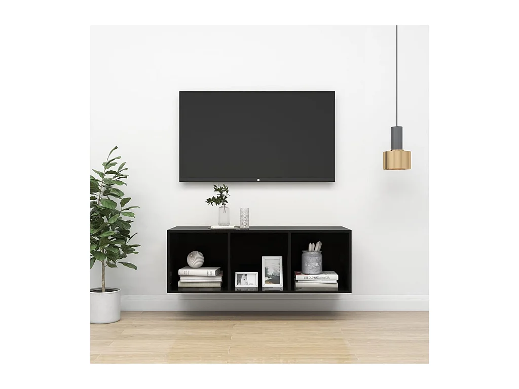Meuble TV mural Noir brillant 37x37x107 cm Aggloméré