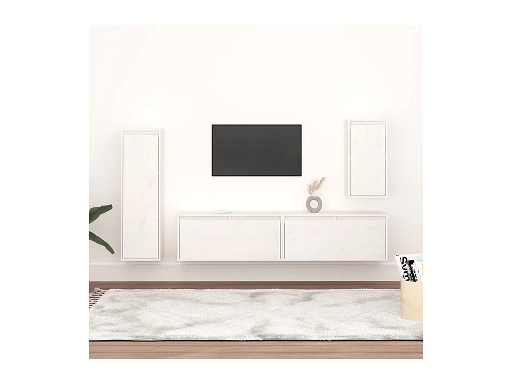 Meubles TV 4 pcs Blanc Bois massif de pin
