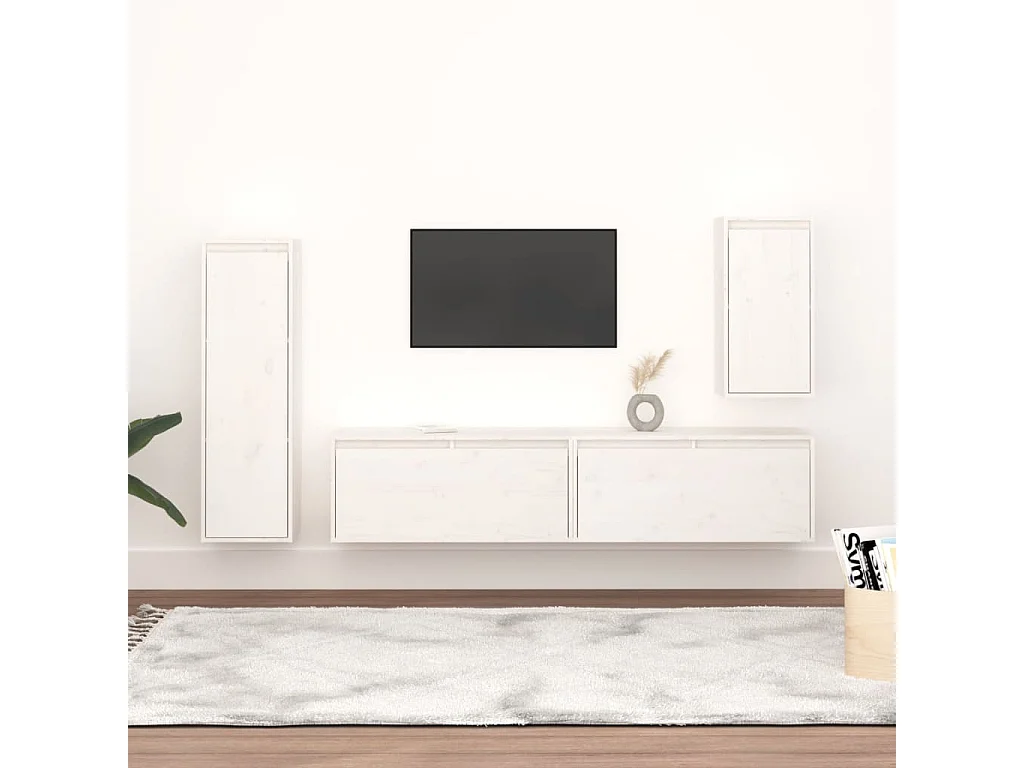 Meubles TV 4 pcs Blanc Bois massif de pin