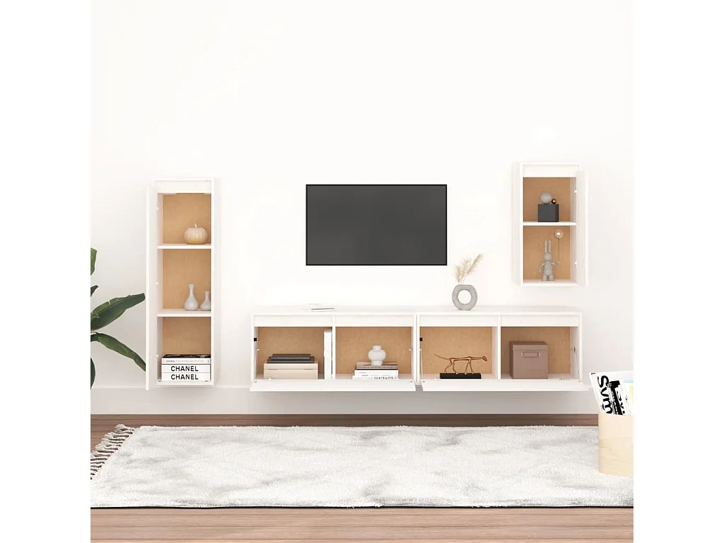 Meubles TV 4 pcs Blanc Bois massif de pin