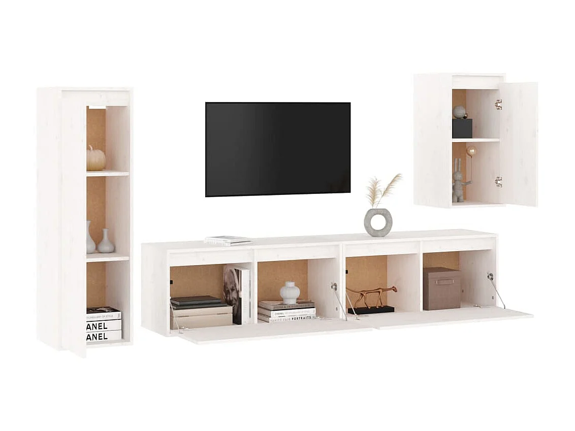 Meubles TV 4 pcs Blanc Bois massif de pin