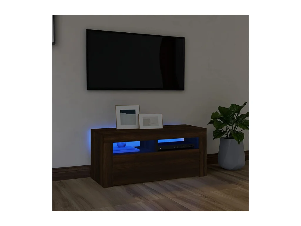 TV-meubel met LED-verlichting Bruin eiken 90x35x40 cm