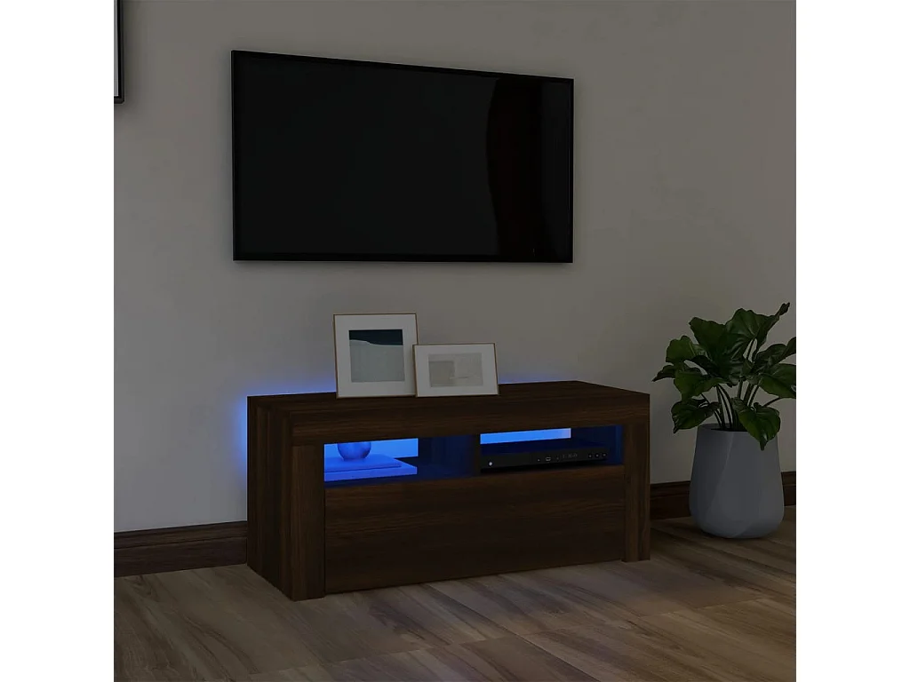 TV-meubel met LED-verlichting Bruin eiken 90x35x40 cm