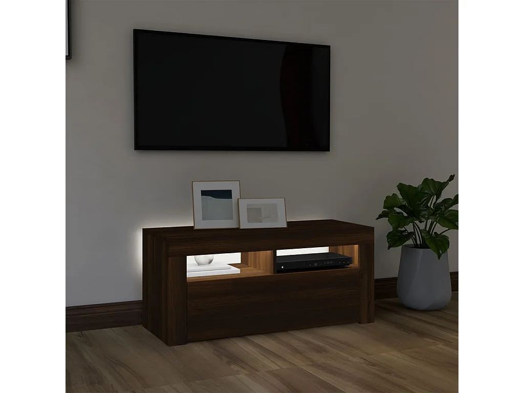 TV-meubel met LED-verlichting Bruin eiken 90x35x40 cm
