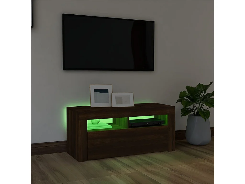 TV-meubel met LED-verlichting Bruin eiken 90x35x40 cm