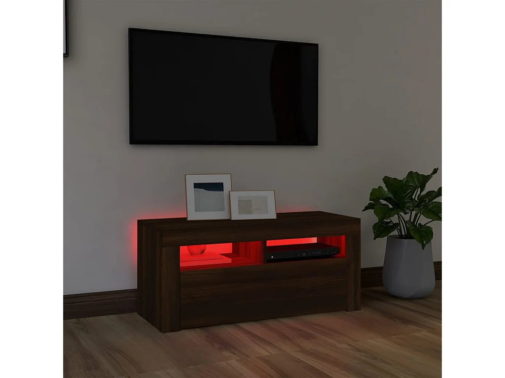 TV-meubel met LED-verlichting Bruin eiken 90x35x40 cm