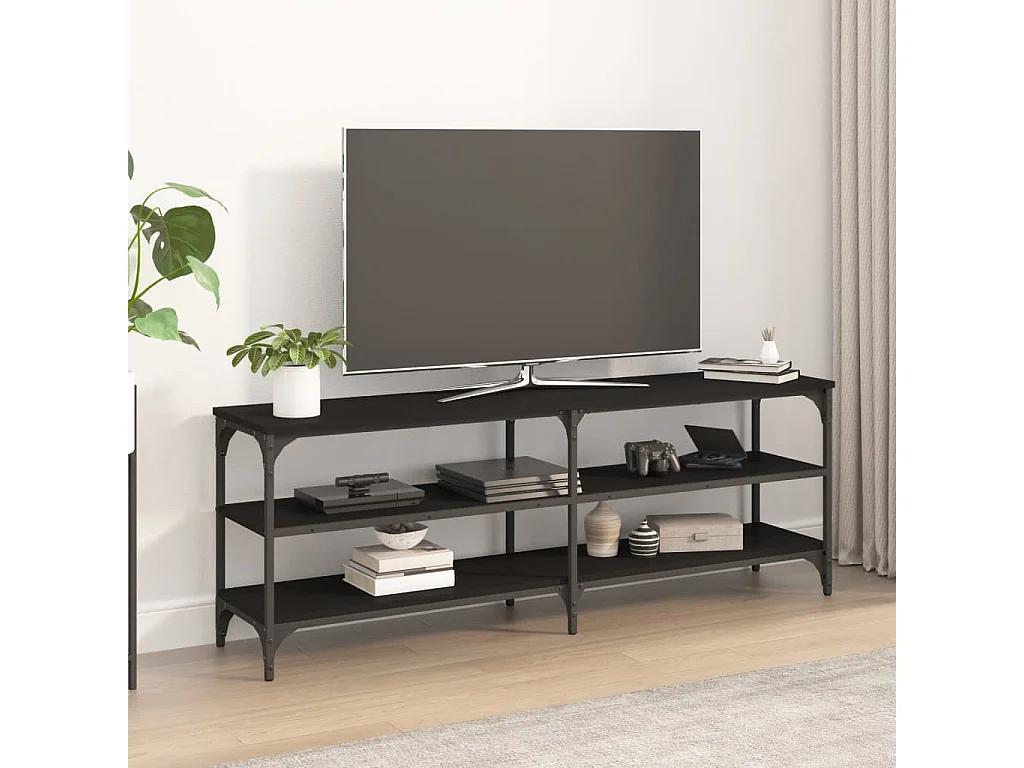 Meuble TV noir 140x30x50 cm bois d'ingénierie