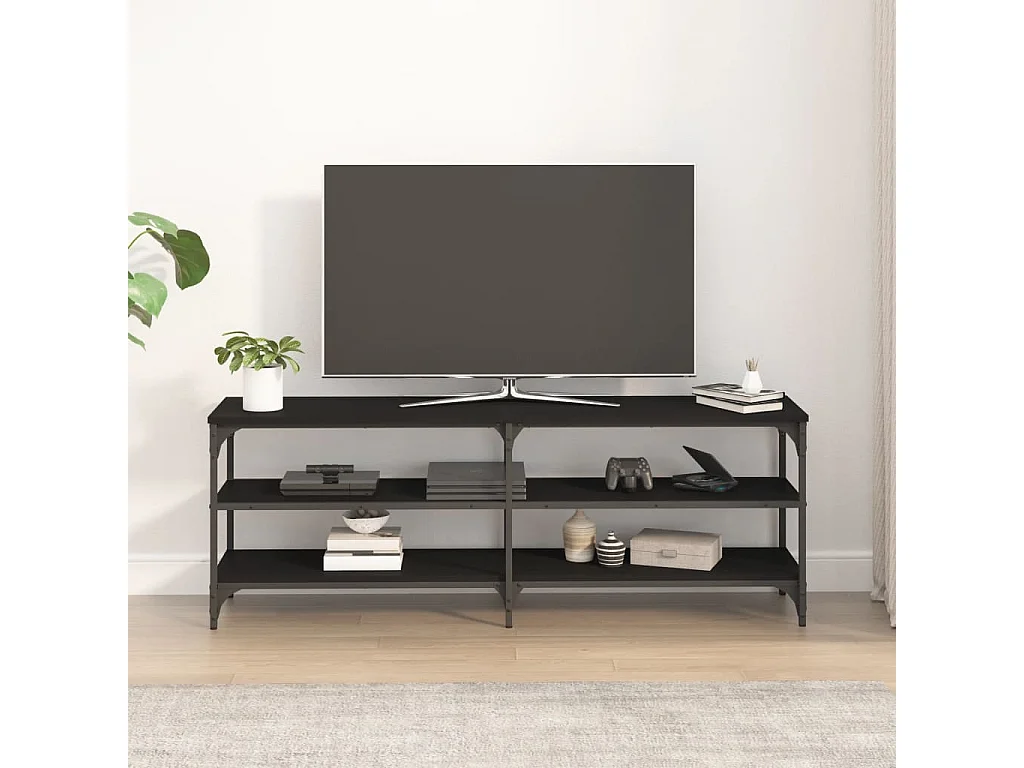 Meuble TV noir 140x30x50 cm bois d'ingénierie