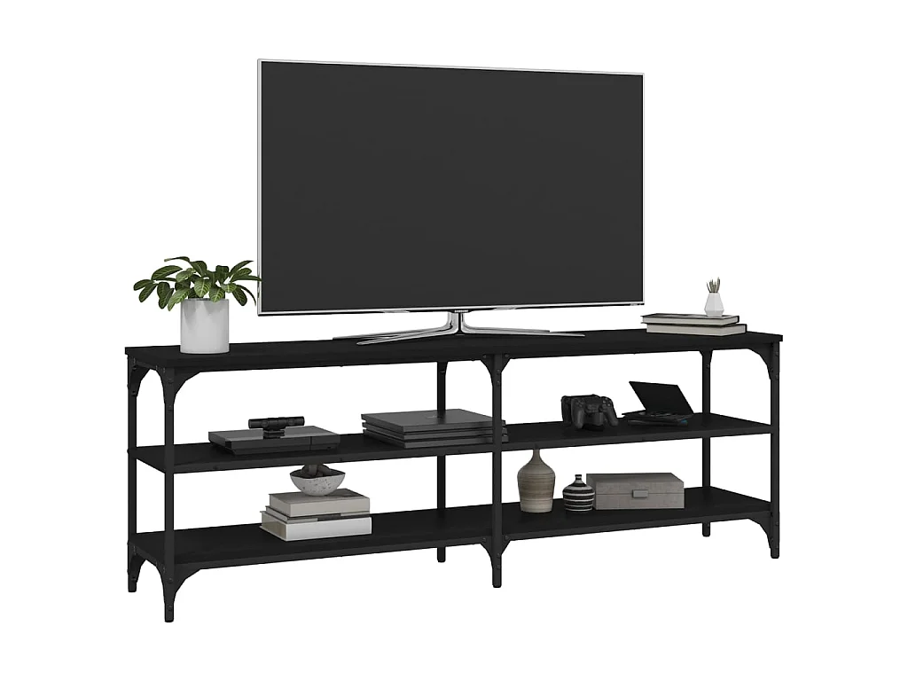 Meuble TV noir 140x30x50 cm bois d'ingénierie