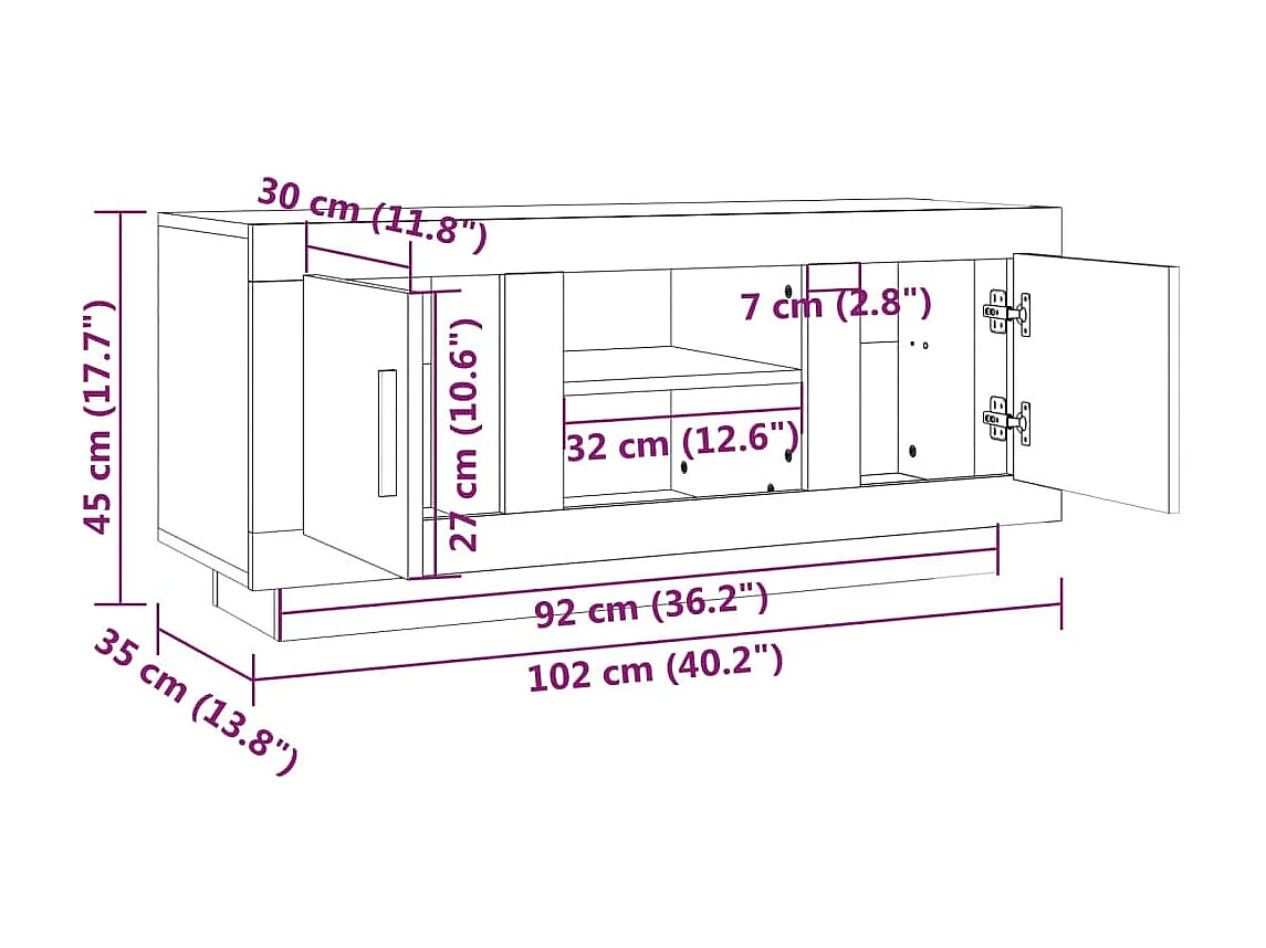 Meuble TV chêne marron 102x35x45 cm bois d'ingénierie