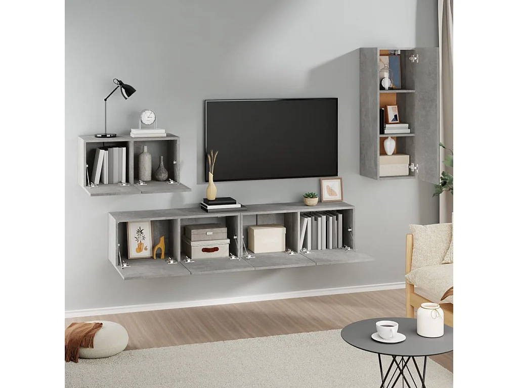 Set mobile TV 4 pezzi. Grigio cemento MDF