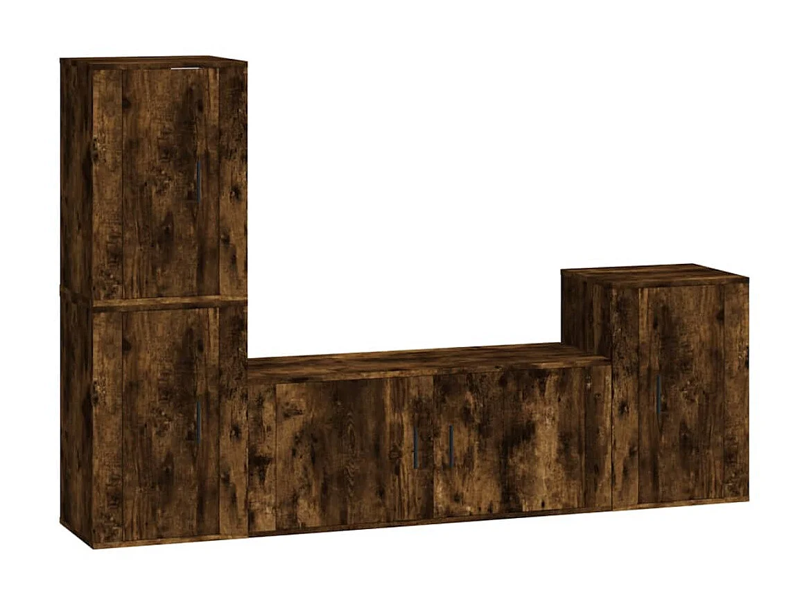 Juego de soporte para TV de 4 piezas de madera de ingeniería de roble ahumado